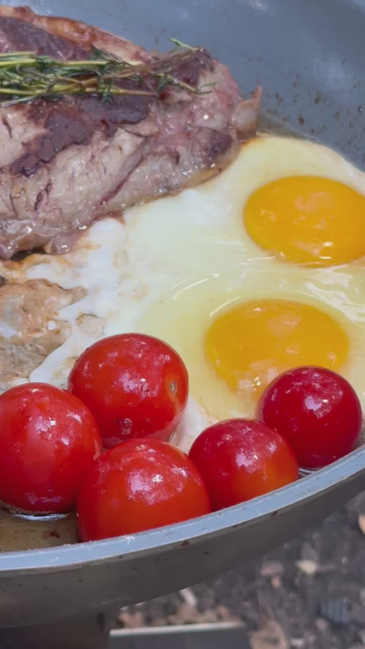 Cooking steaks and eggs on the Miller CAT rocket stove